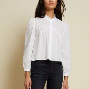 Nation LTD Cotton Chantelle Victorian Crop Button-Front Top Blouse White Medium